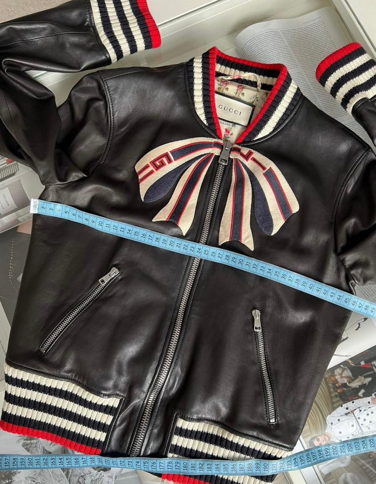 Gucci 4K$ Logo Bow Black Leather Jacket 5