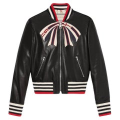 Gucci 4K$ Logo Bow Black Leather Jacket