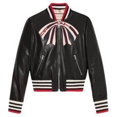 Gucci 4K$ Logo Bow Black Leather Jacket 