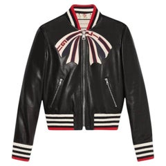 Gucci 4K$ Logo Bow Black Leather Jacket