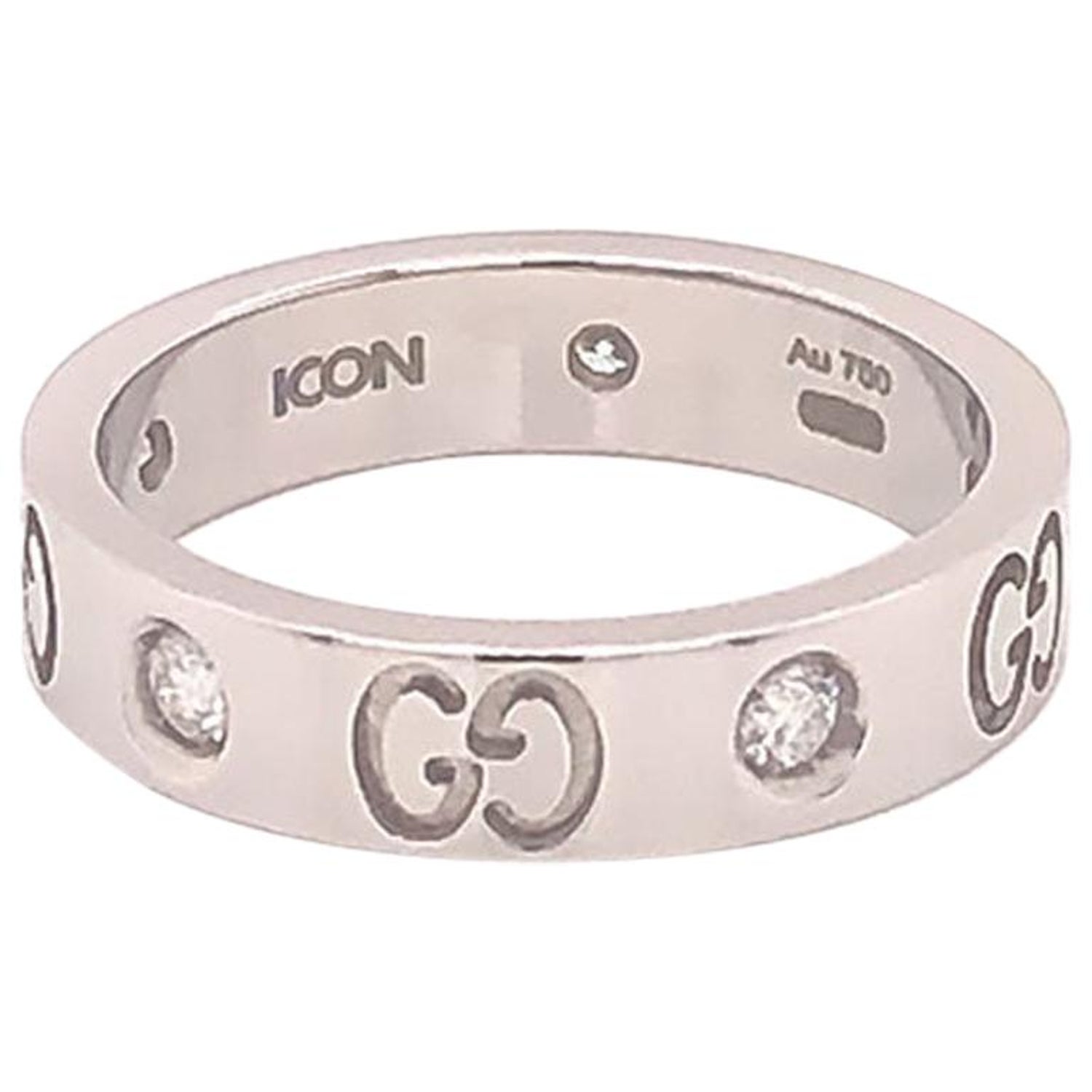Gucci 5 Diamond Icon Band Ring, 18 Karat White Gold  Carat For Sale at  1stDibs | gucci diamond ring, gucci gold icon ring, gucci wedding ring