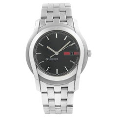 Gucci 5500 XL Stainless Steel Black Gucci Logo Dial Quartz Men's Watch YA055202