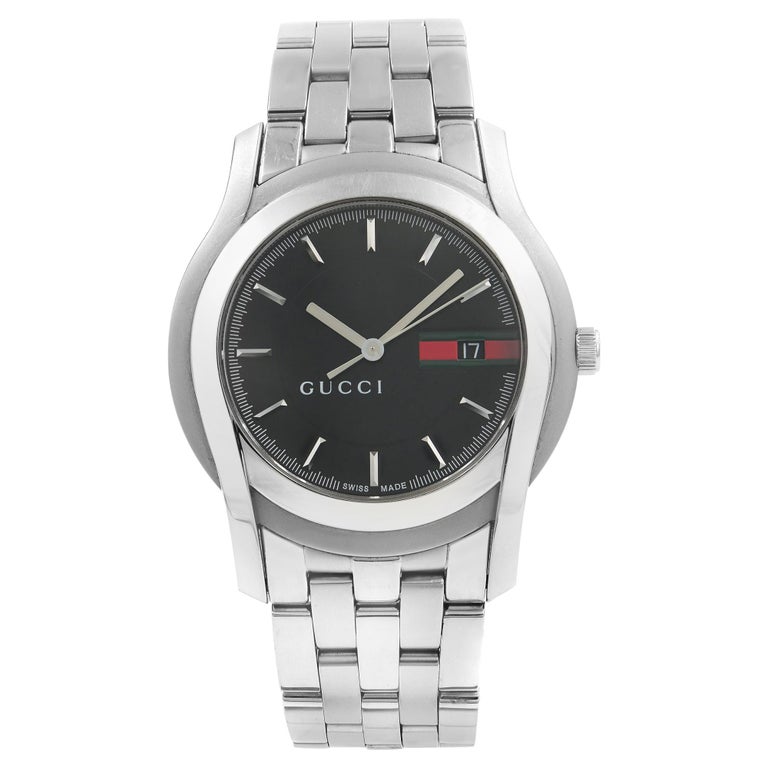 Gucci 5500 XL Stainless Steel Black Gucci Logo Dial Quartz Men's Watch  YA055202