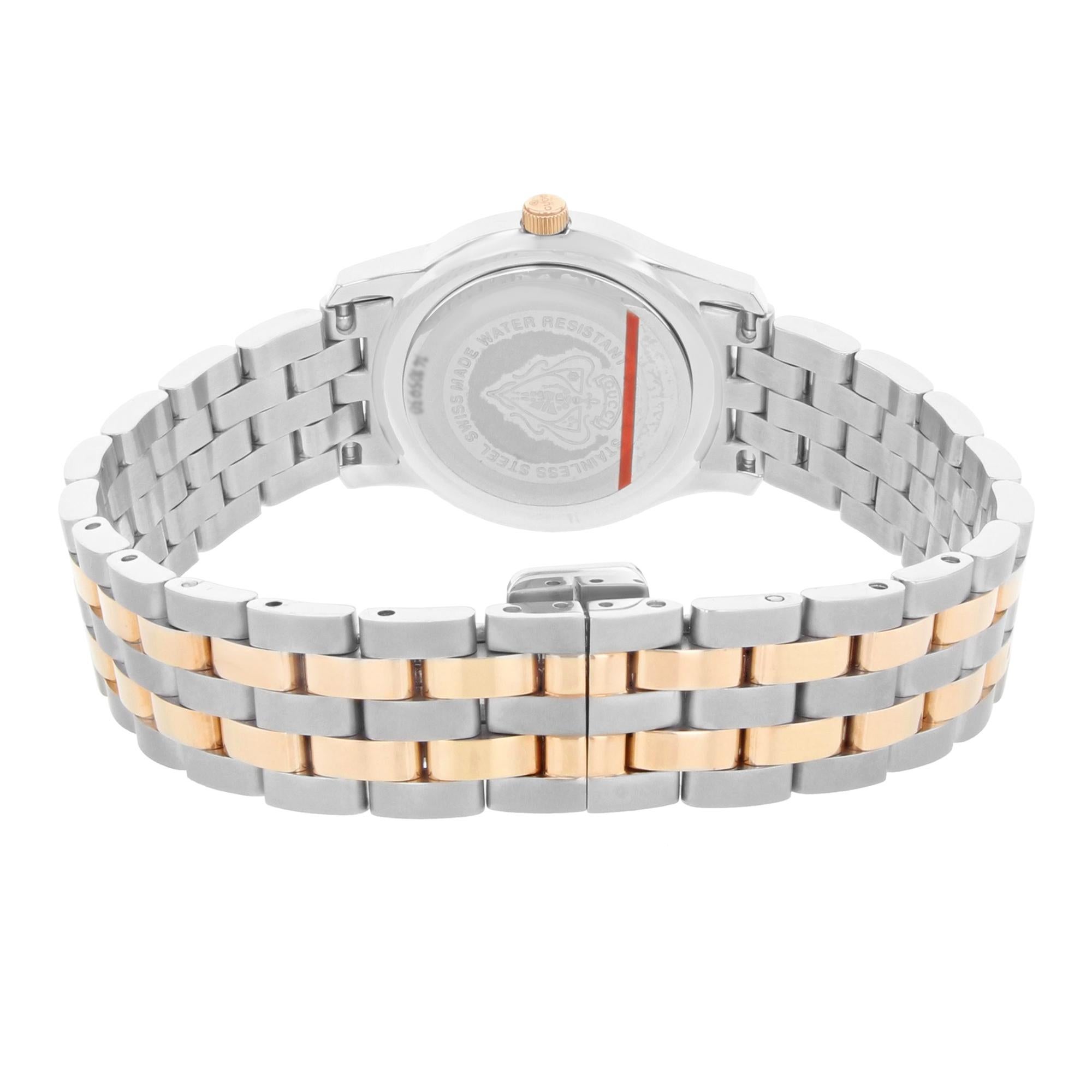 Gucci 5500L Two-Tone Black Dial Stainless Steel Quartz Ladies Watch YA055531 In Good Condition In New York, NY