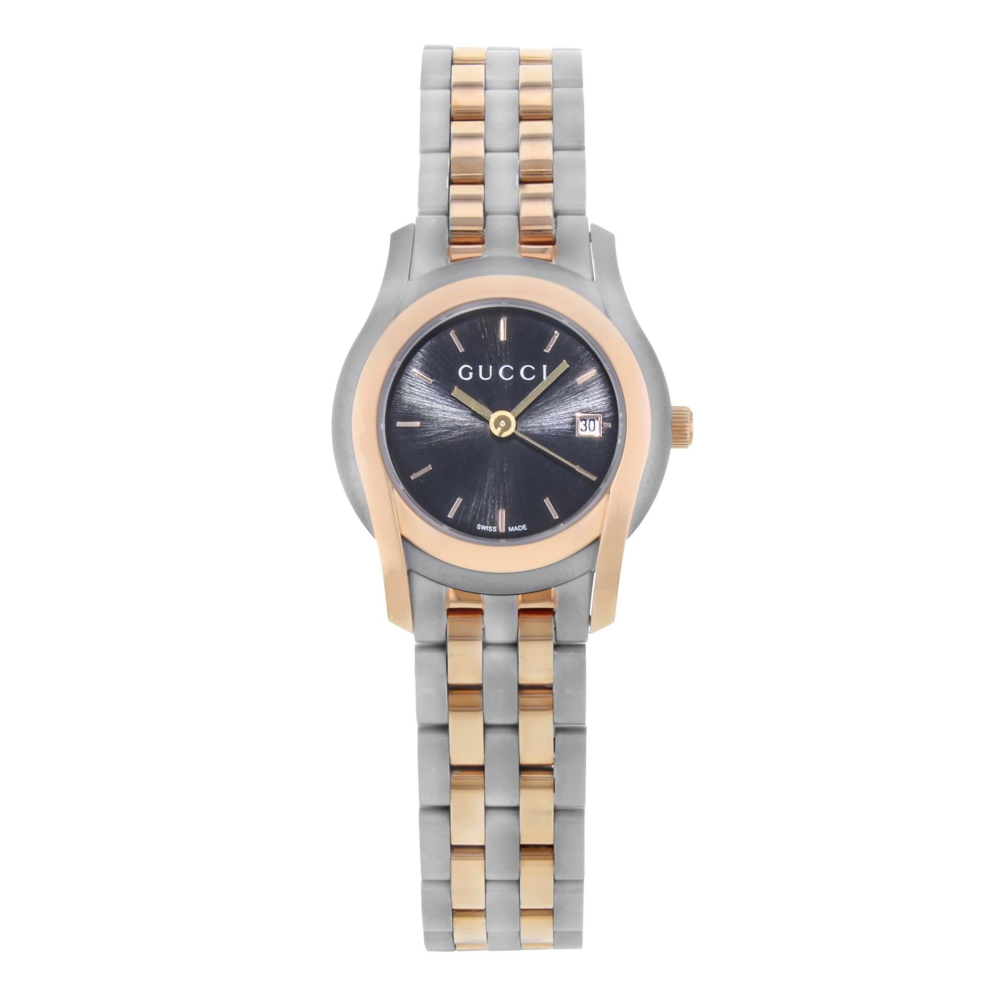 Gucci 5500L Two-Tone Black Dial Stainless Steel Quartz Ladies Watch YA055531
