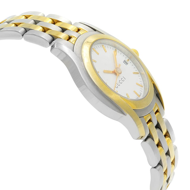 Gucci 5500L White Dial Steel Gold Tone Plated Quartz Ladies Watch