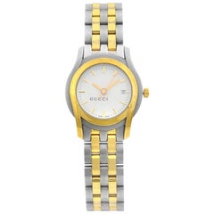 Gucci 5500L White Sticks Dial Gold Tone Steel Quartz Ladies Watch YA055528