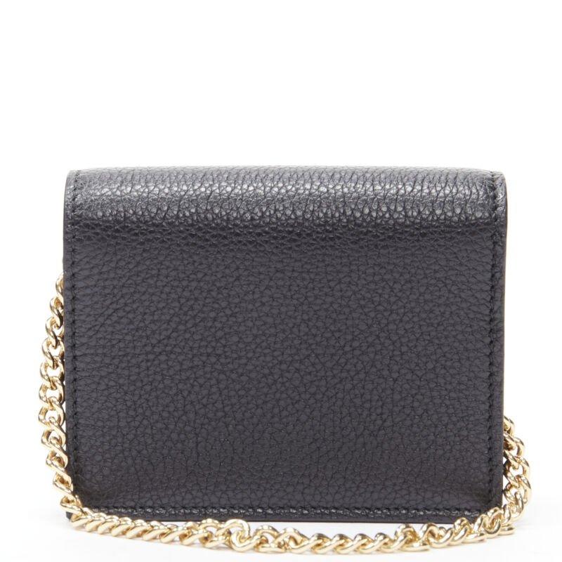 Women's GUCCI 570660 Zumi black leather GG Horsebit bi-fold wallet on chain nano bag