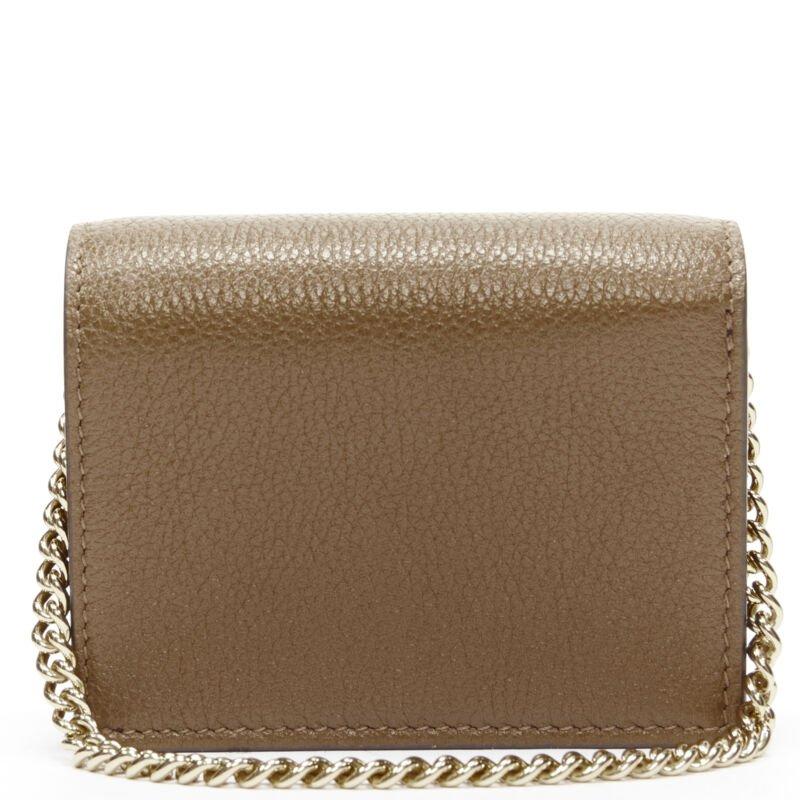 Women's GUCCI 570660 Zumi brown leather GG Horsebit bi-fold wallet on chain nano bag For Sale