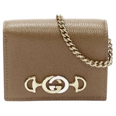 GUCCI 570660 Zumi brown leather GG Horsebit bi-fold wallet on chain nano bag