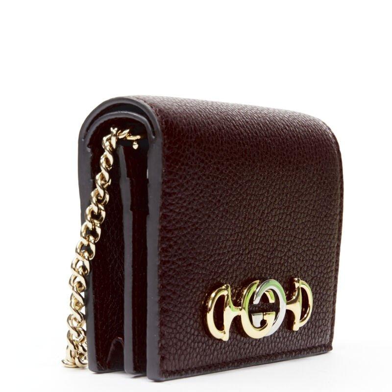 GUCCI 570660 Zumi burgundy red GG Horsebit bi-fold wallet on chain mini bag In New Condition In Hong Kong, NT