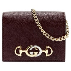 GUCCI 570660 Zumi burgundy red GG Horsebit bi-fold wallet on chain mini bag