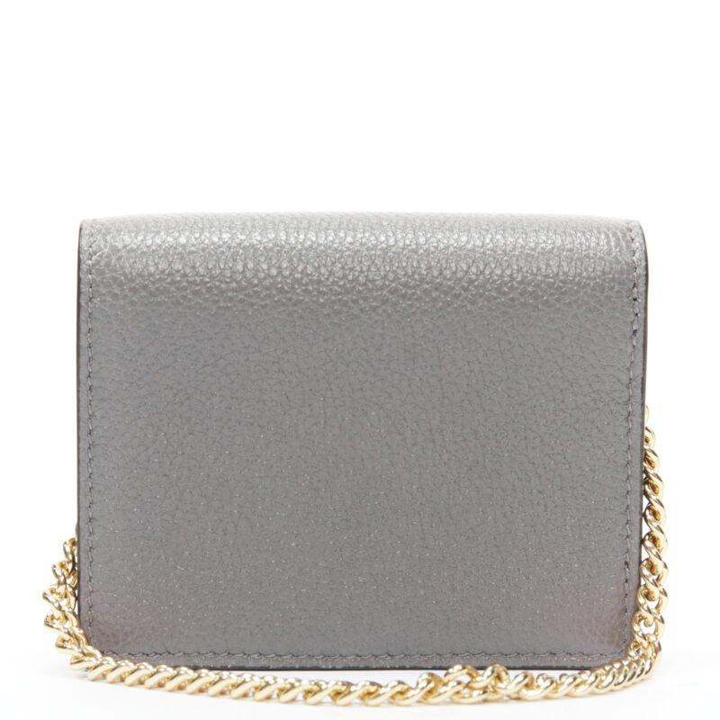 Women's GUCCI 570660 Zumi grey leather GG Horsebit bi-fold wallet on chain mini bag For Sale