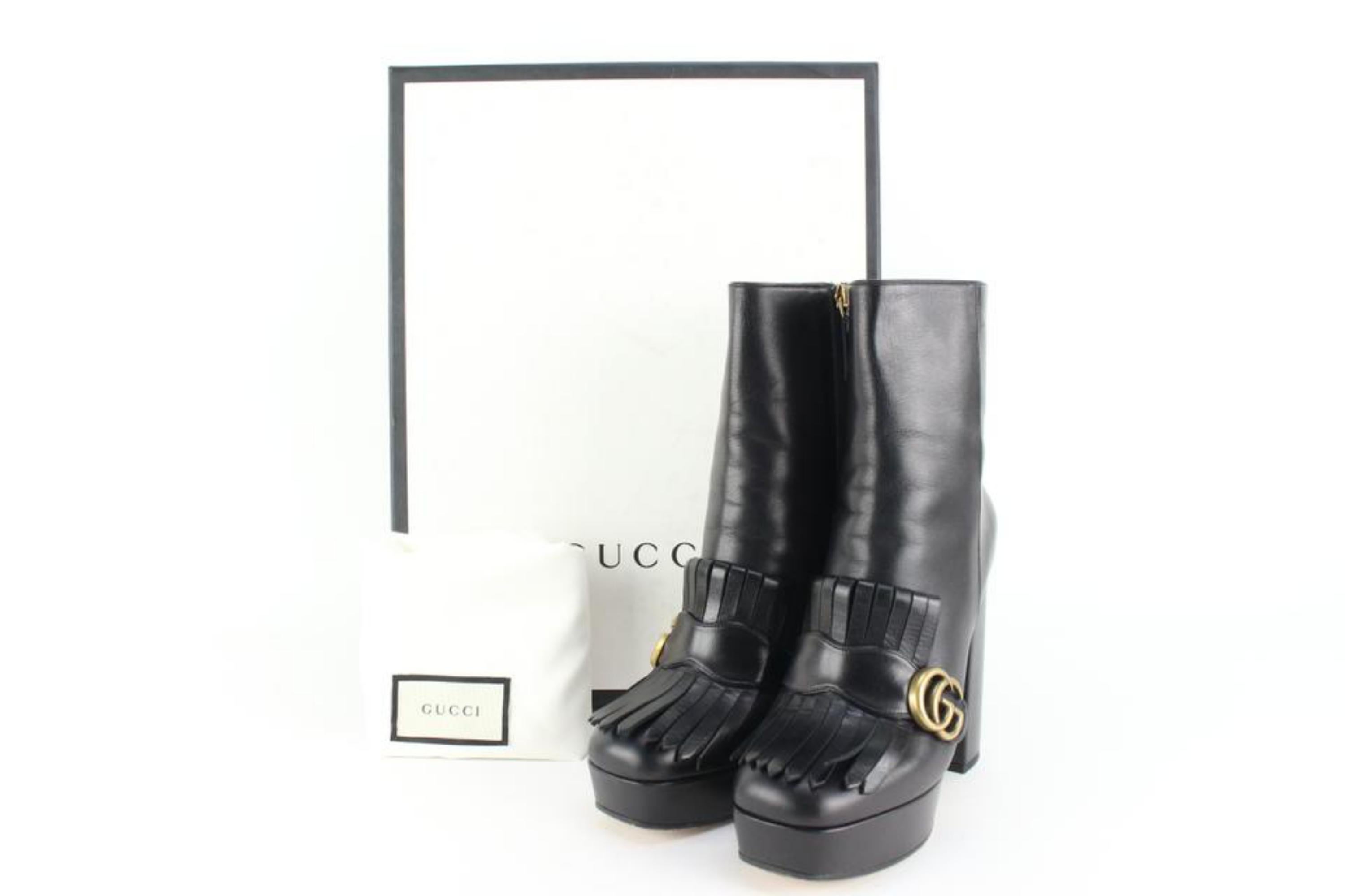 Gucci 577217 Black Leather Fringe Marmont Platform Boot 74gk512s 5