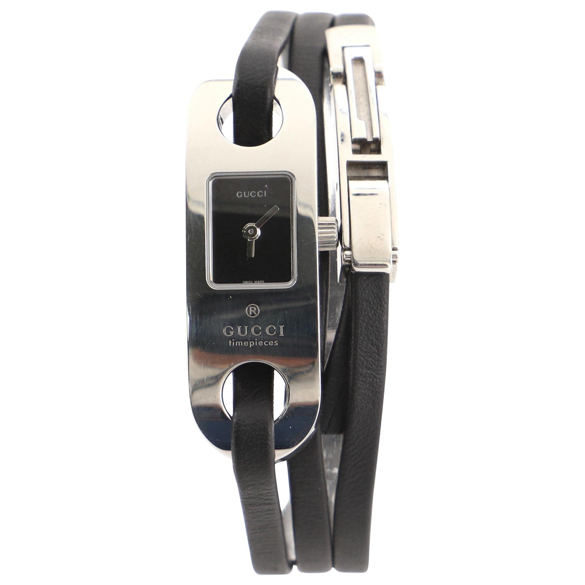 Gucci 6100L Wrap Quartz Watch Stainless Steel and Leather 14 at 1stDibs