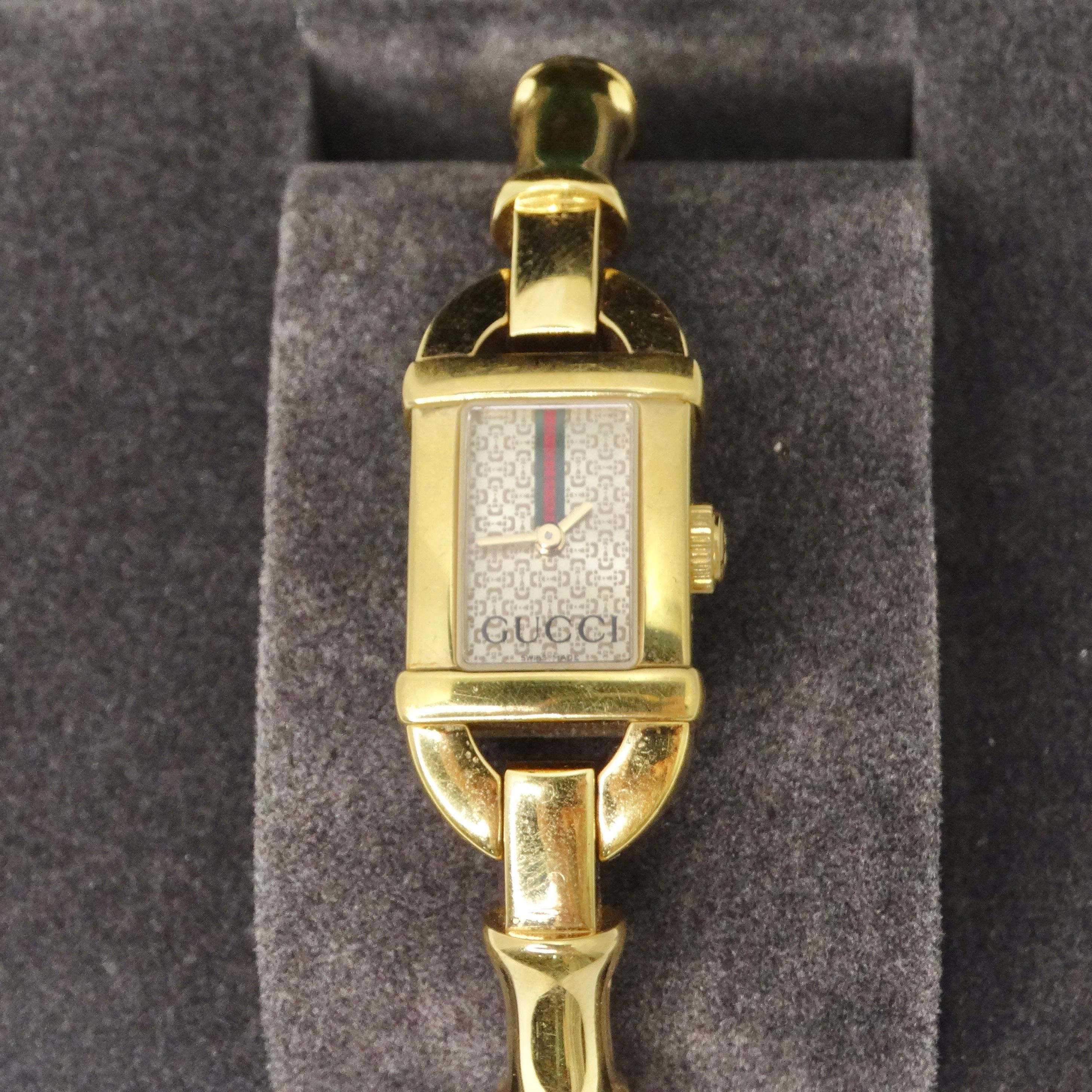 Gucci 6800 Yellow Gold Tone Bamboo Watch  In Excellent Condition For Sale In Scottsdale, AZ