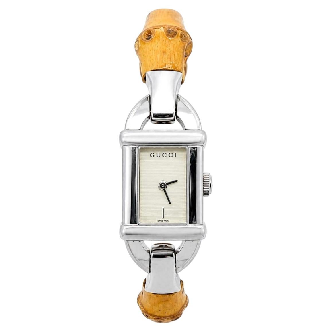 Gucci 6800L Stainless Steel Watch With Bamboo Bracelet