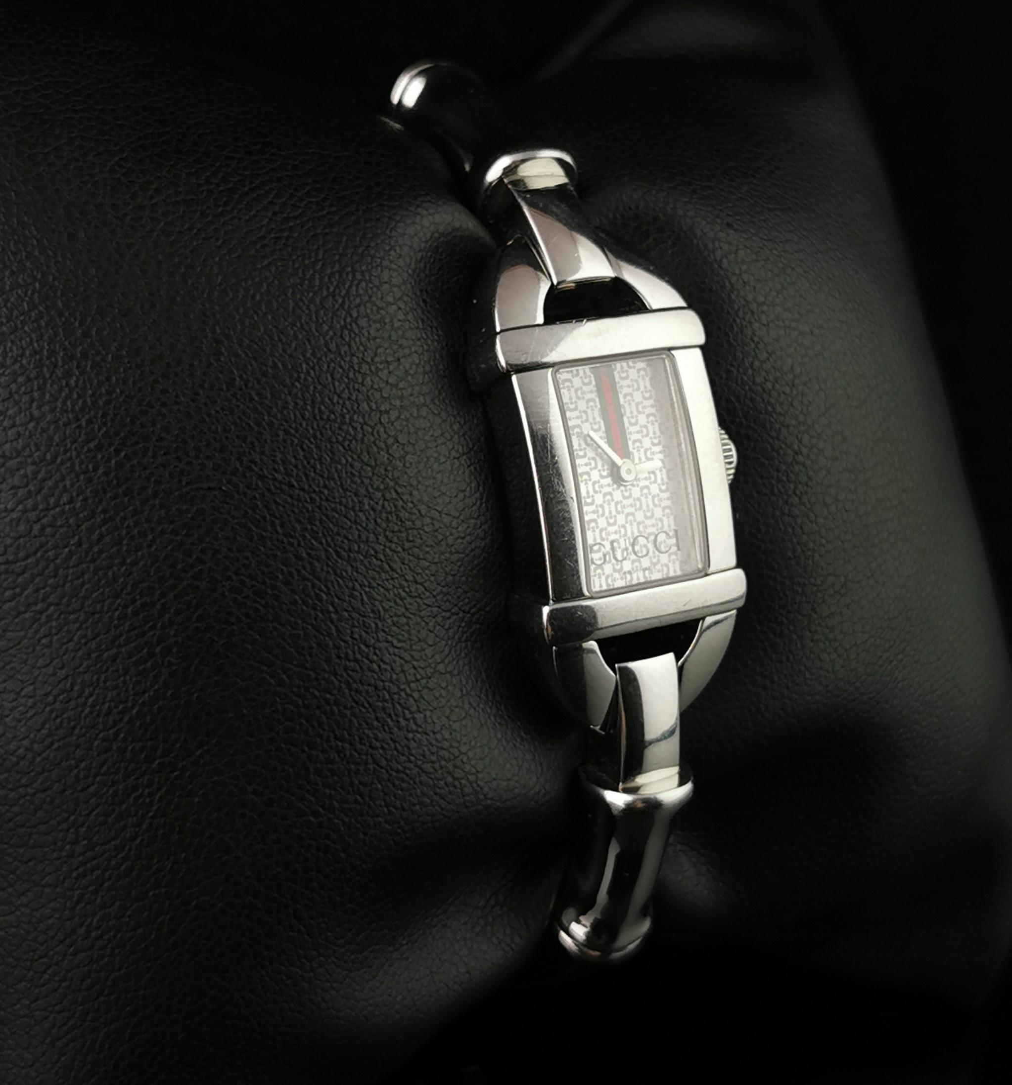 Montre-bracelet Gucci 6800l en acier inoxydable, bracelet bangle, bambou 5