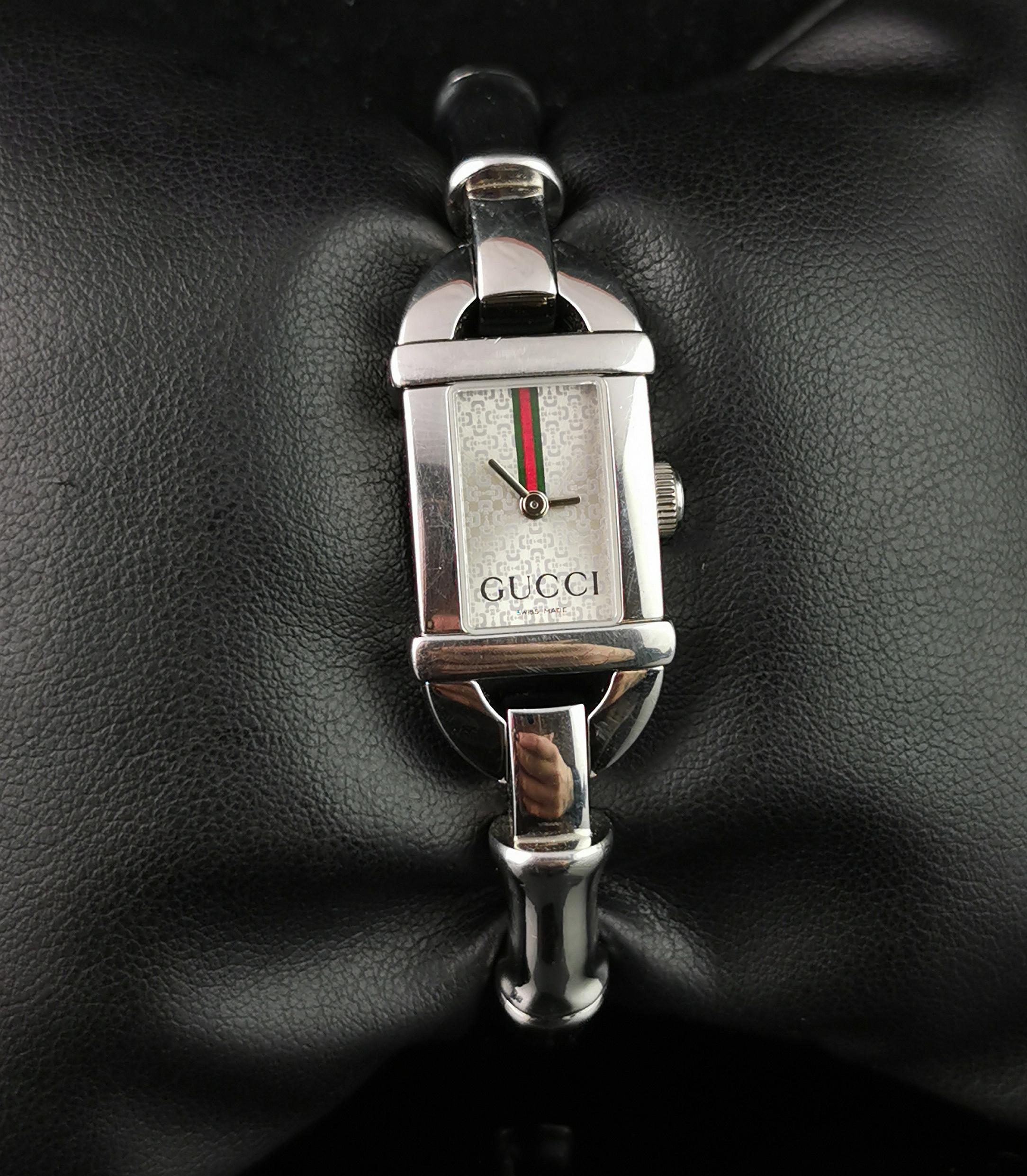 Montre-bracelet Gucci 6800l en acier inoxydable, bracelet bangle, bambou 6
