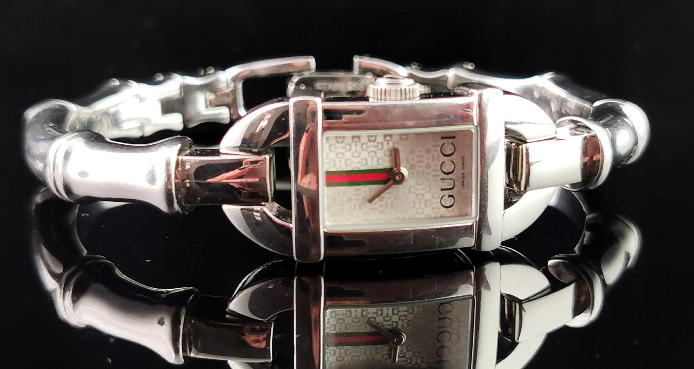 Montre-bracelet Gucci 6800l en acier inoxydable, bracelet bangle, bambou 7
