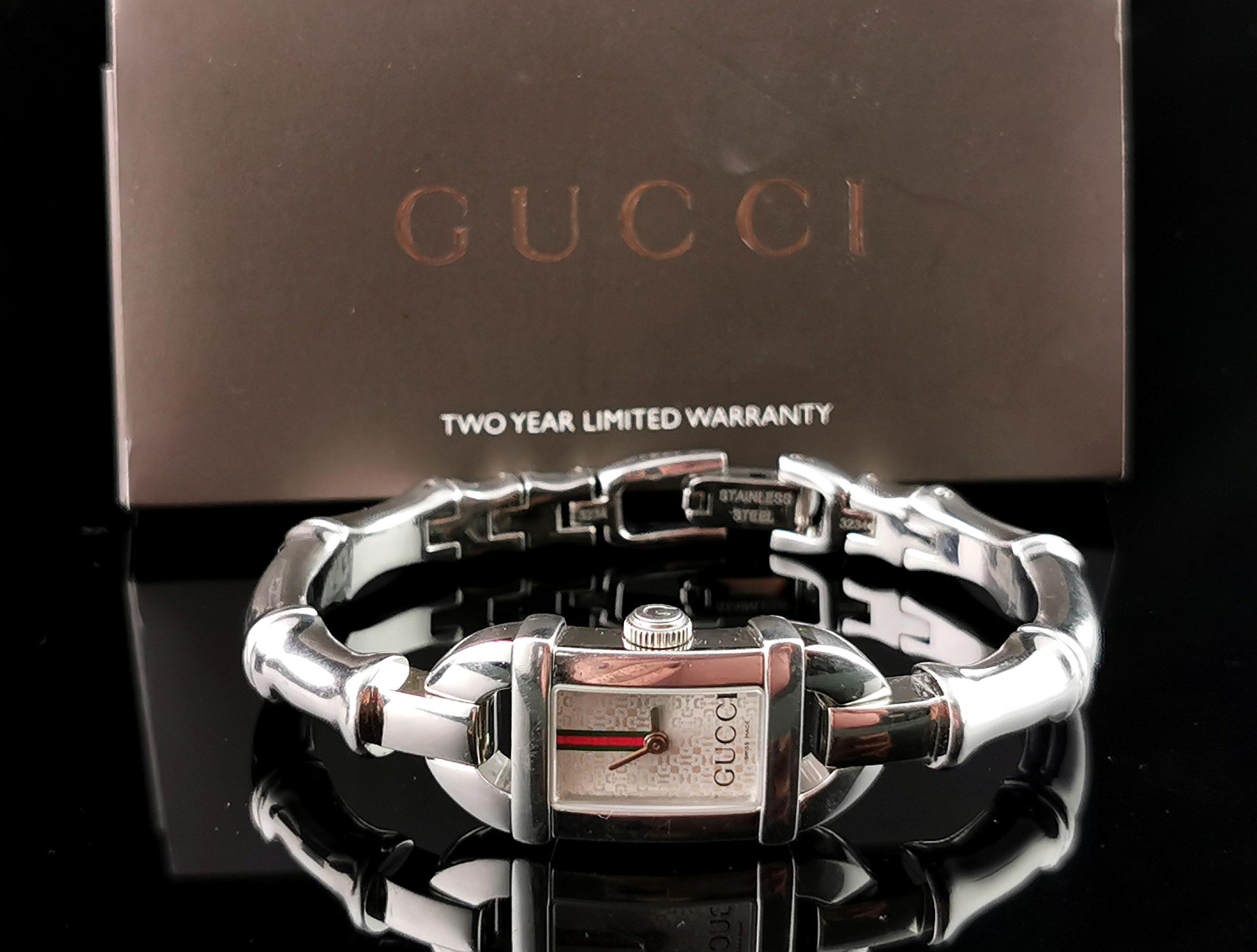 Montre-bracelet Gucci 6800l en acier inoxydable, bracelet bangle, bambou 12