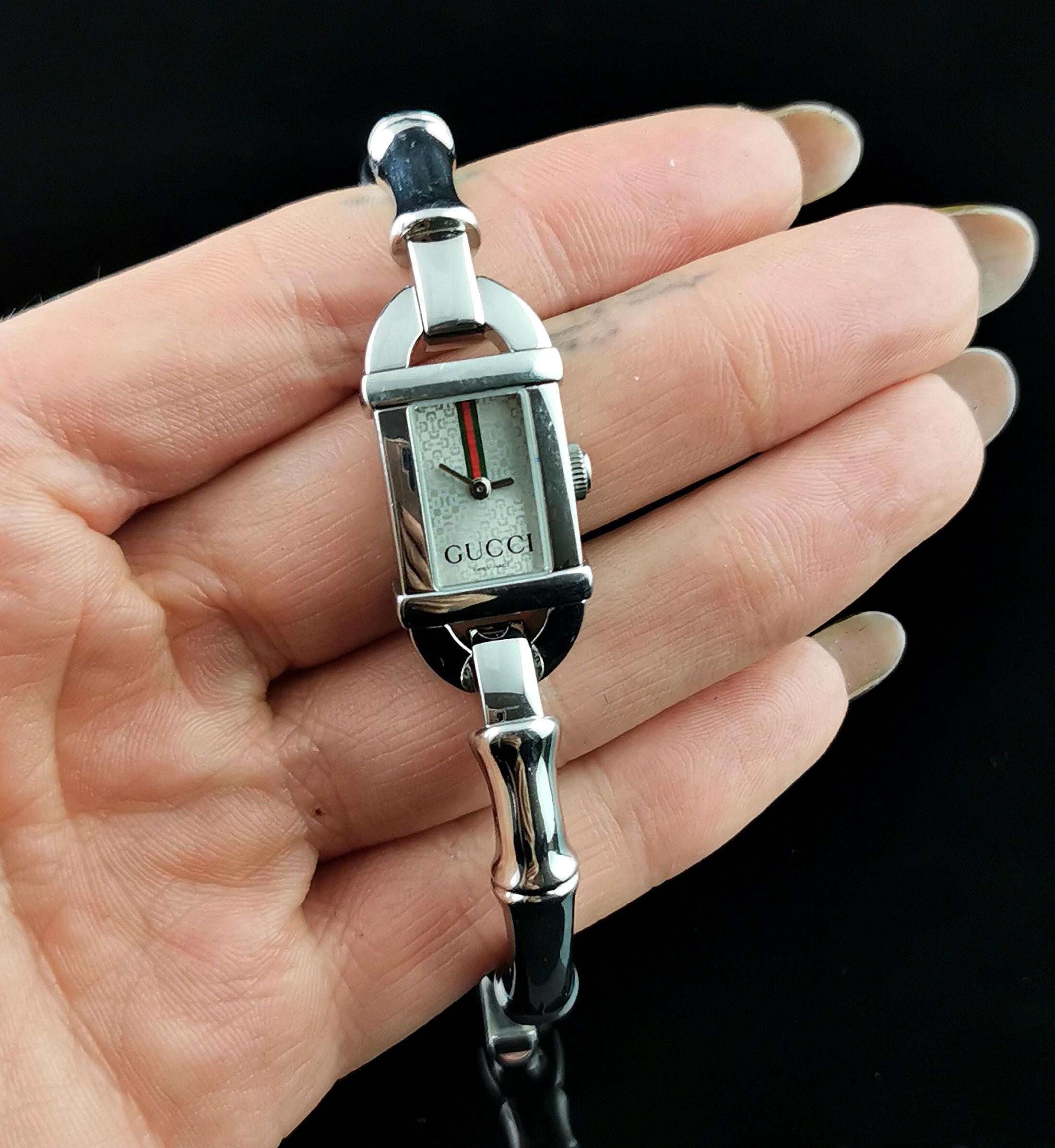 Montre-bracelet Gucci 6800l en acier inoxydable, bracelet bangle, bambou 2