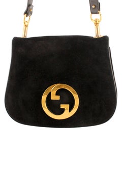 Gucci 70's Blondie Black Suede Bag With Gold Hardware