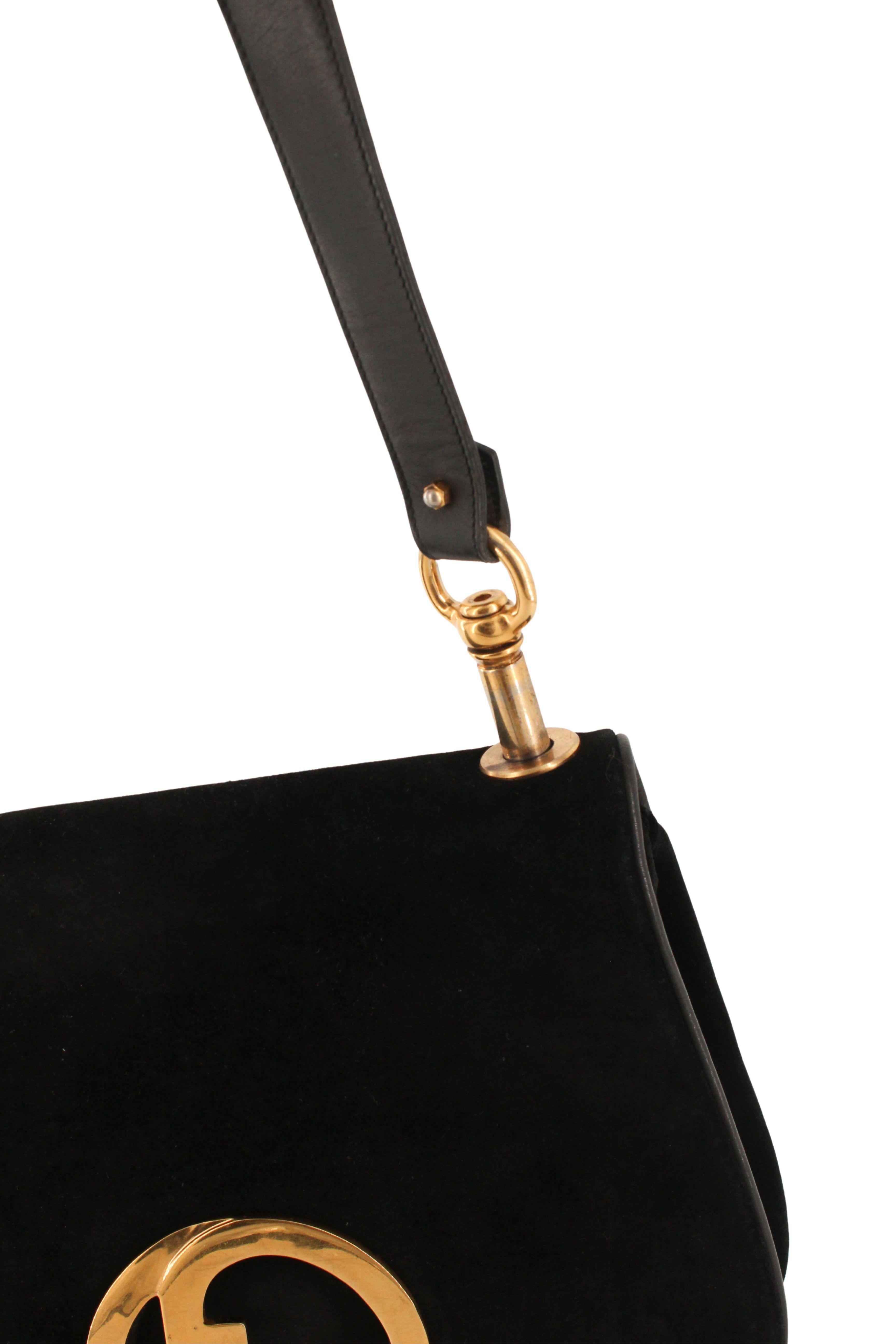 Gucci 70's Blondie Black Suede Bag With Gold Hardware en vente 2