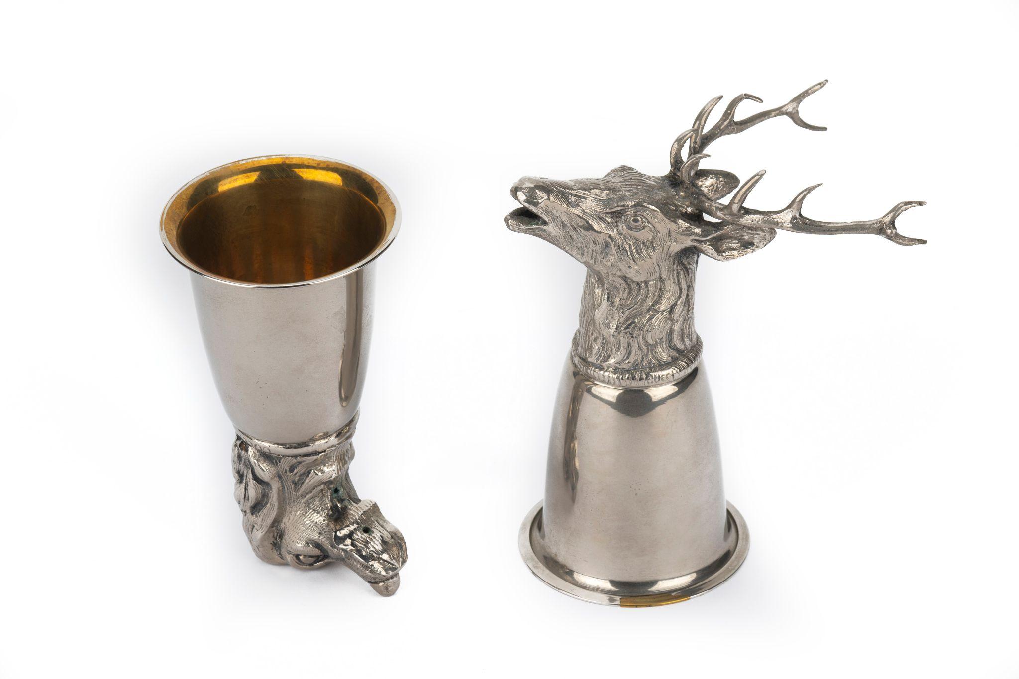 Gucci 70s Silver Stirrup Cups Dog Elk In Excellent Condition For Sale In West Hollywood, CA