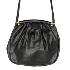 Gucci 70s Vintage Schwarz Leder Interlocking G Umhängetasche