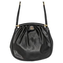 Gucci 70s Vintage Black Leather Interlocking G Shoulder Bag