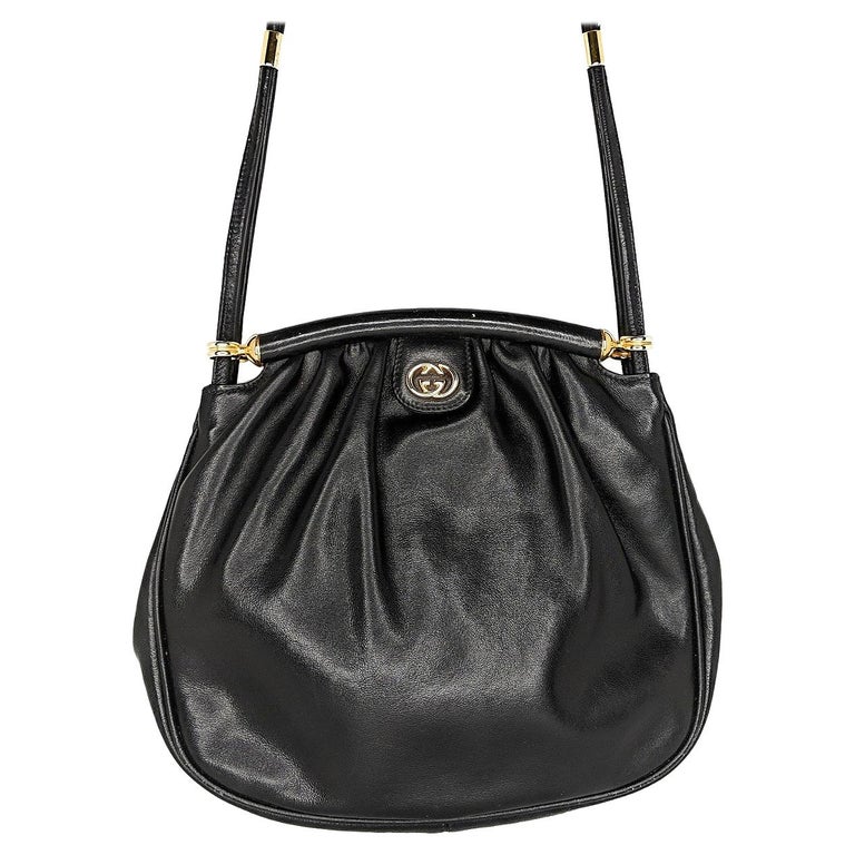 Gucci 70s Vintage Black Leather Interlocking G Shoulder Bag at 