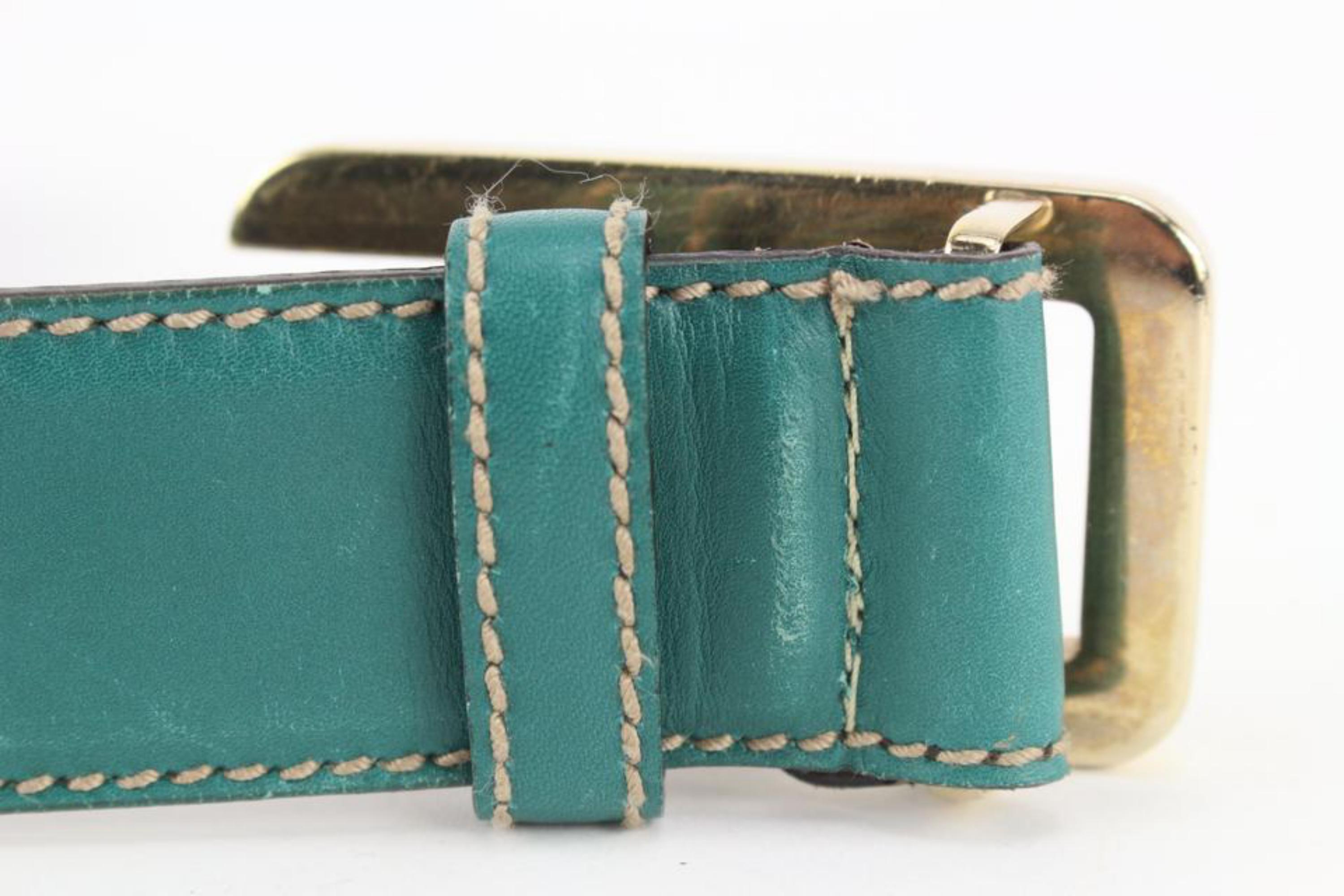 Gucci 80/32 Teal Leather G Logo Belt 128g41 In Good Condition For Sale In Dix hills, NY