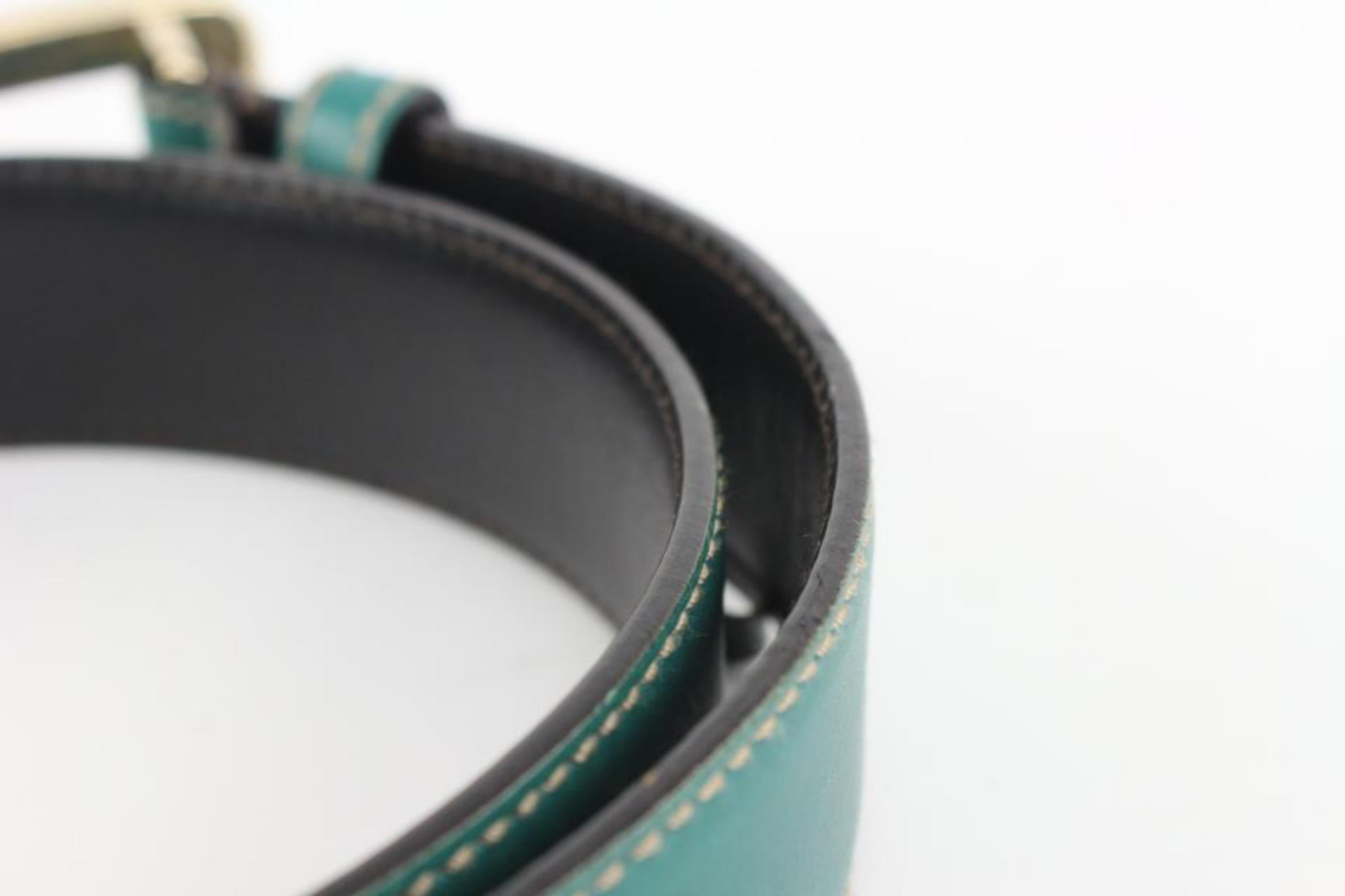 Women's Gucci 80/32 Teal Leather G Logo Belt 128g41 For Sale