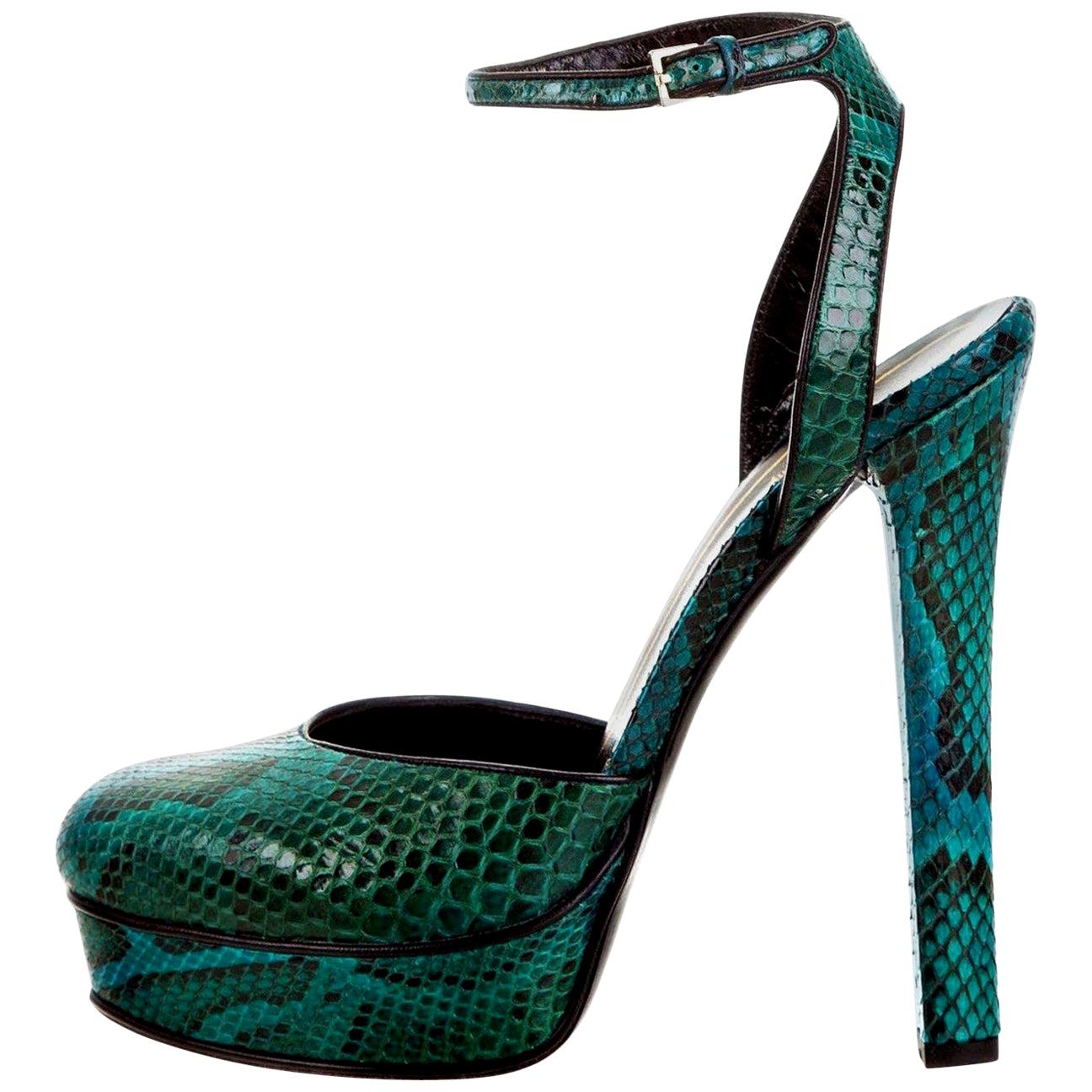 Gucci 90th Anniversary Fall Runway Python Skakeskin Pump Heels Sz 37   $2425