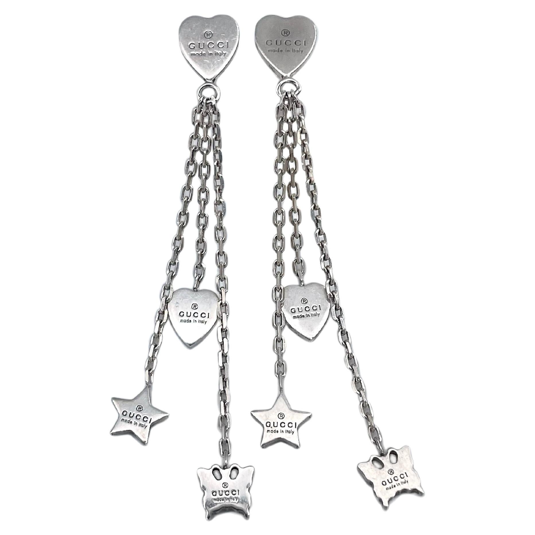 GUCCI Butterfly Logos Drop/Dangle Hook Earrings Silver 925 #1740 | eBay