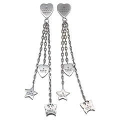 Gucci 925 Silver Heart Butterfly Star Chain Drop Stud Earrings