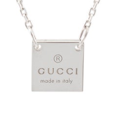 Gucci 925 Sterling Silver Ladies Square Tag Pendant Necklace