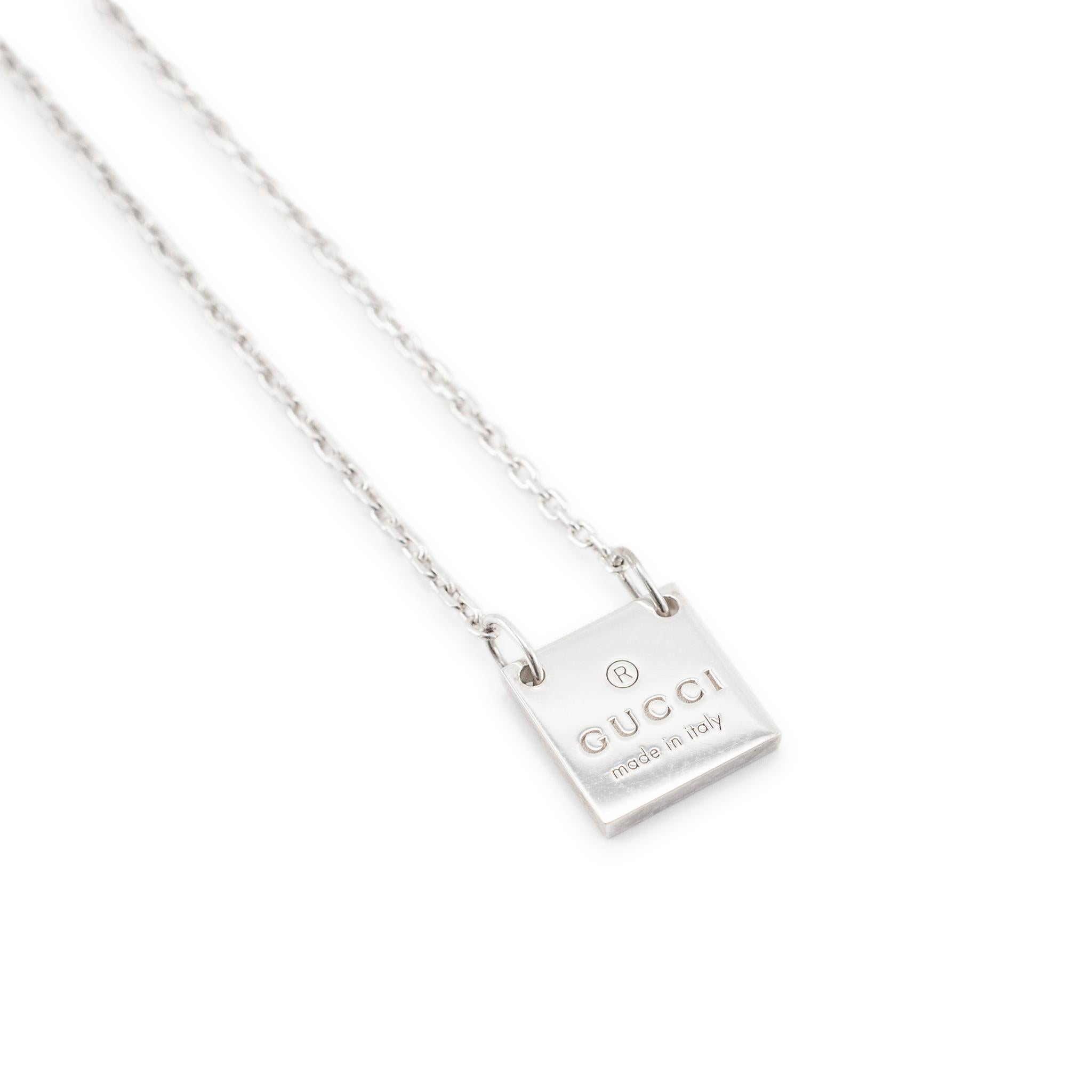 Gucci 925 Sterling Silver Ladies Square Tag Pendant Necklace For Sale 1