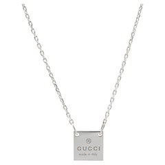Gucci 925 Sterling Silver Ladies Square Tag Pendant Necklace