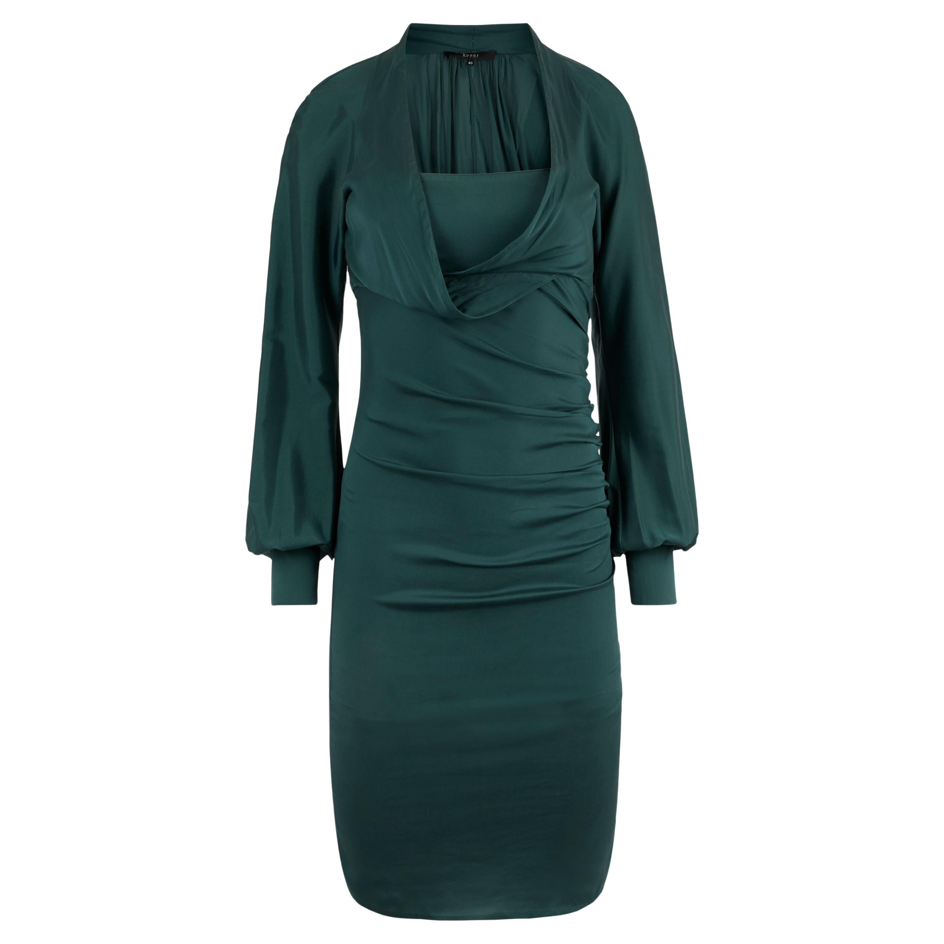 Vestido de seda verde azulado Gucci A/W 2005