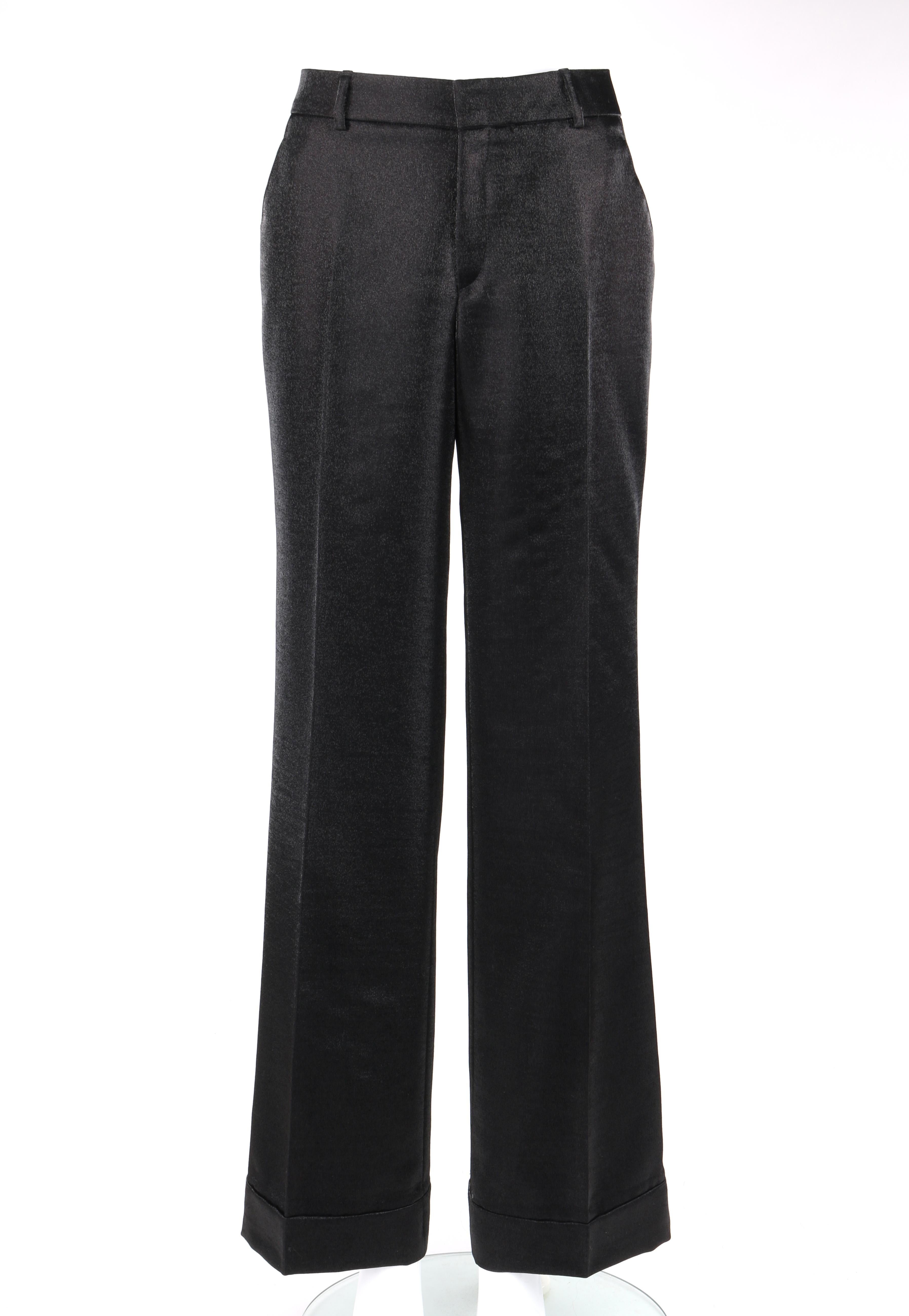 GUCCI A/W 2006 2pc Black Metallic Satin Blazer & Wide Leg Trouser Pant Suit Set In Good Condition In Thiensville, WI