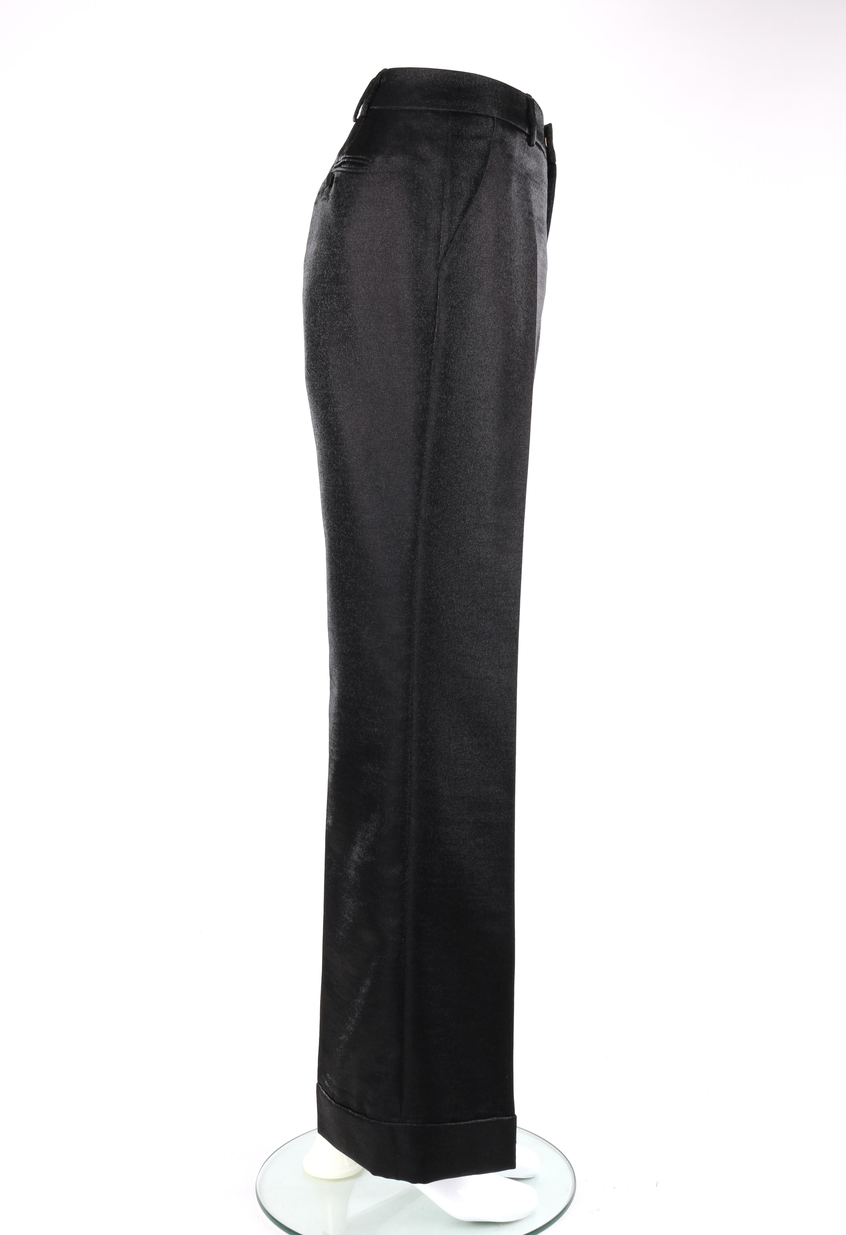 Women's GUCCI A/W 2006 2pc Black Metallic Satin Blazer & Wide Leg Trouser Pant Suit Set