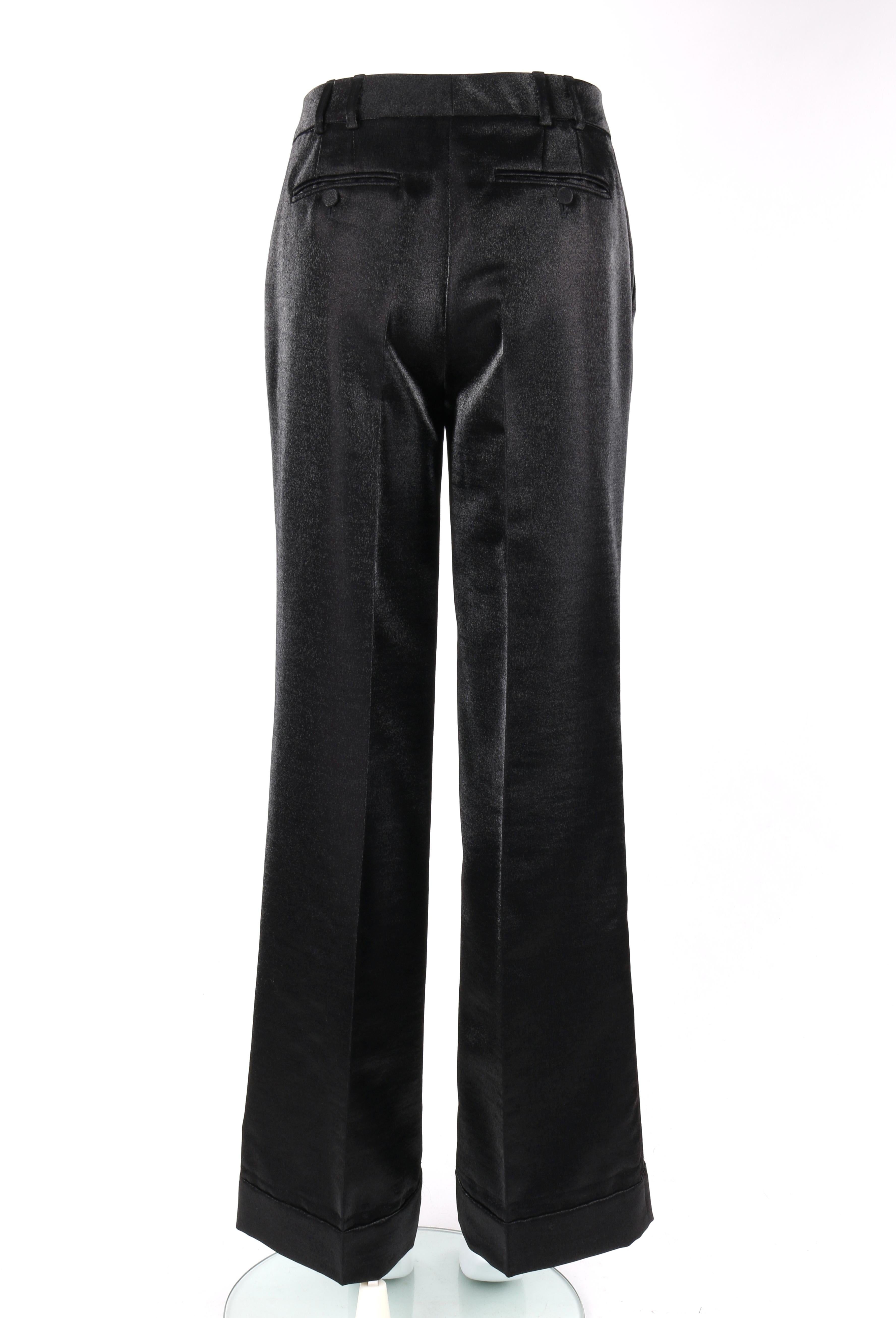 GUCCI A/W 2006 2pc Black Metallic Satin Blazer & Wide Leg Trouser Pant Suit Set 1