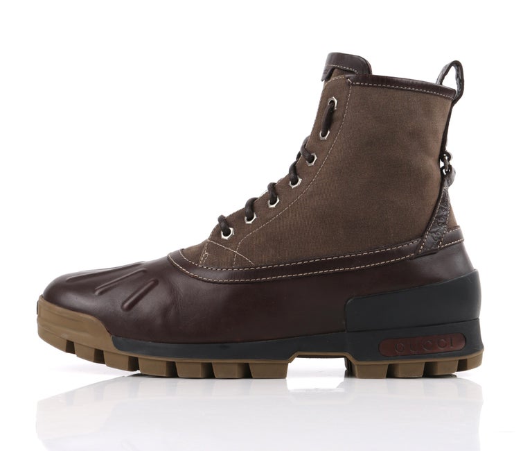 GUCCI A/W 2011 "Duck Boot" Brown Canvas and Leather Lace Up Combat Work