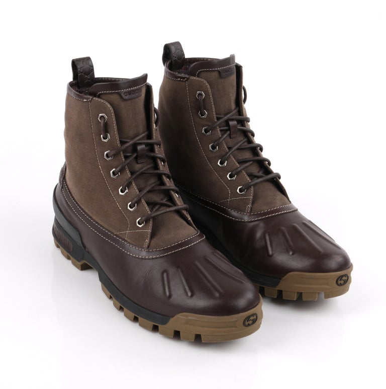 GUCCI A/W 2011 "Duck Boot" Brown Canvas and Leather Lace Up Combat Work