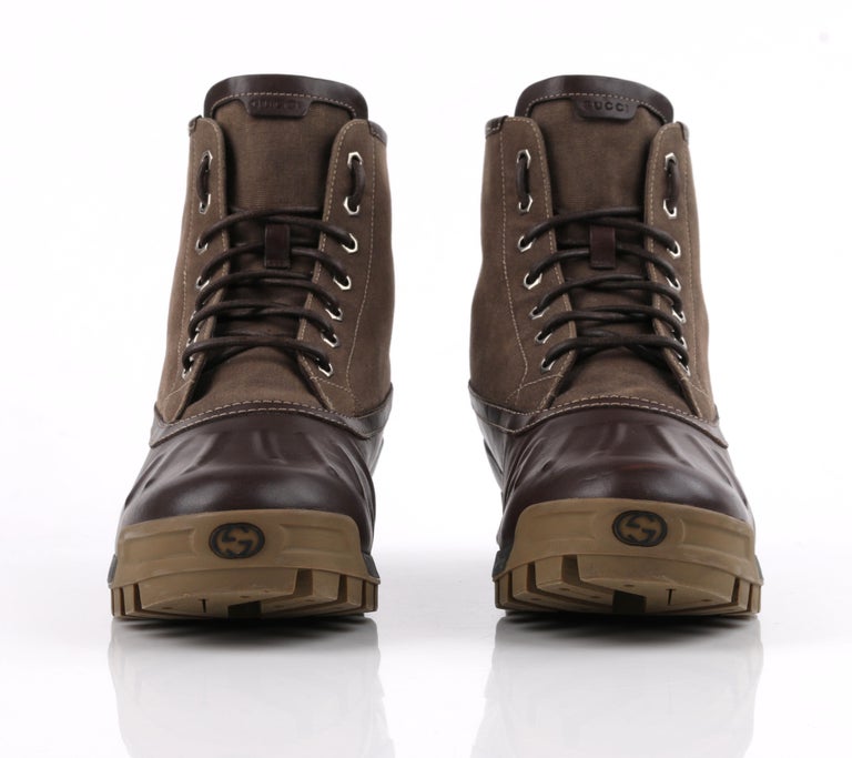 GUCCI A/W 2011 "Duck Boot" Brown Canvas and Leather Lace Up Combat Work
