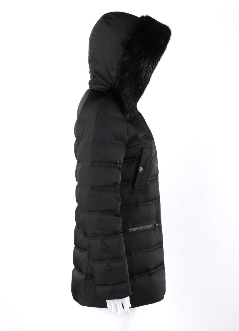 GUCCI A/W 2013 Black Channel Quilted Beaver Fur Trim Hooded Down Puffer Coat  For Sale at 1stDibs