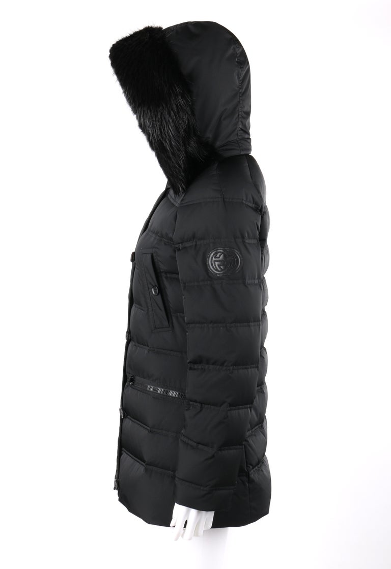 GUCCI A/W 2013 Black Channel Quilted Beaver Fur Trim Hooded Down Puffer  Coat For Sale at 1stDibs