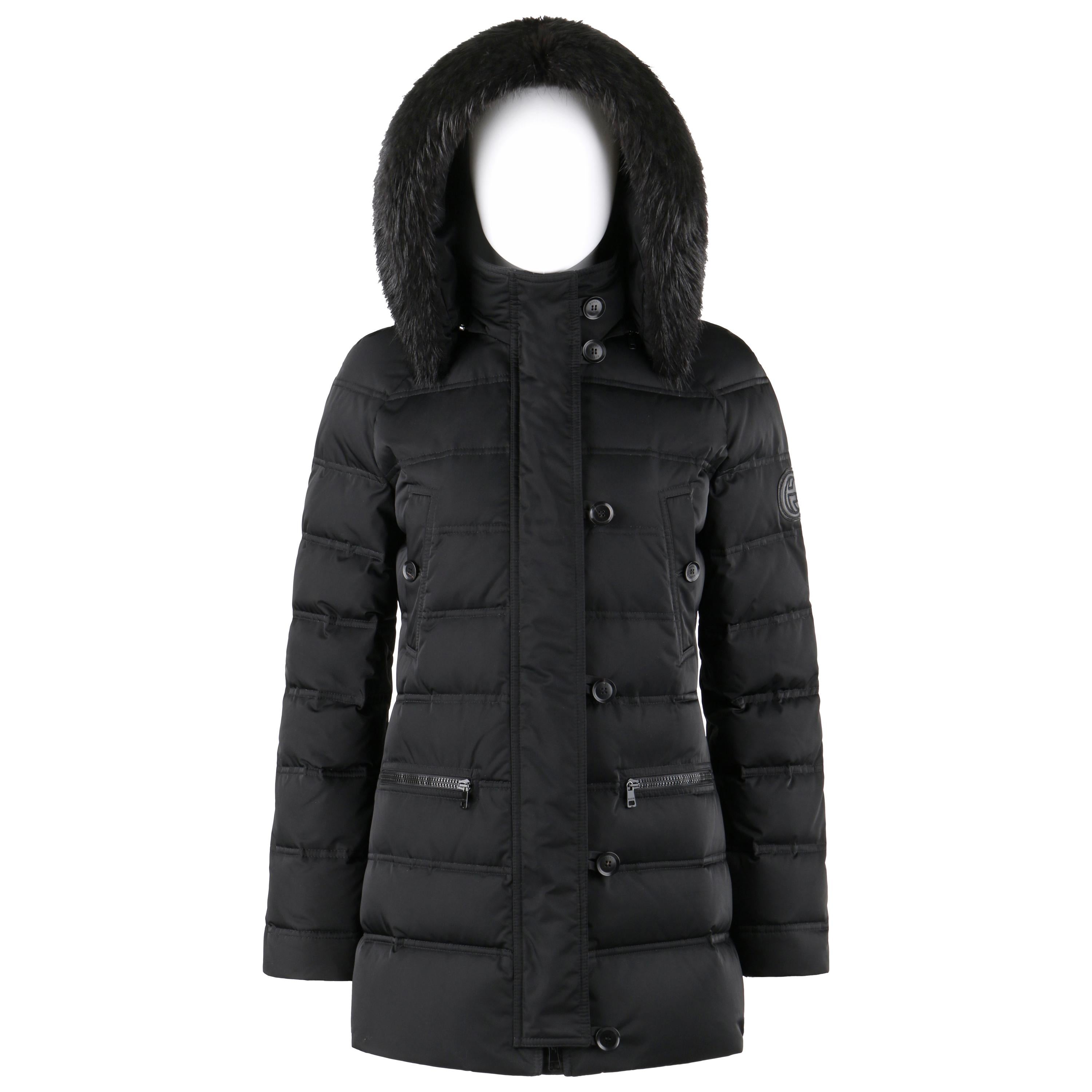 GUCCI A/W 2013 Black Channel Quilted Beaver Fur Trim Hooded Down Puffer Coat For Sale